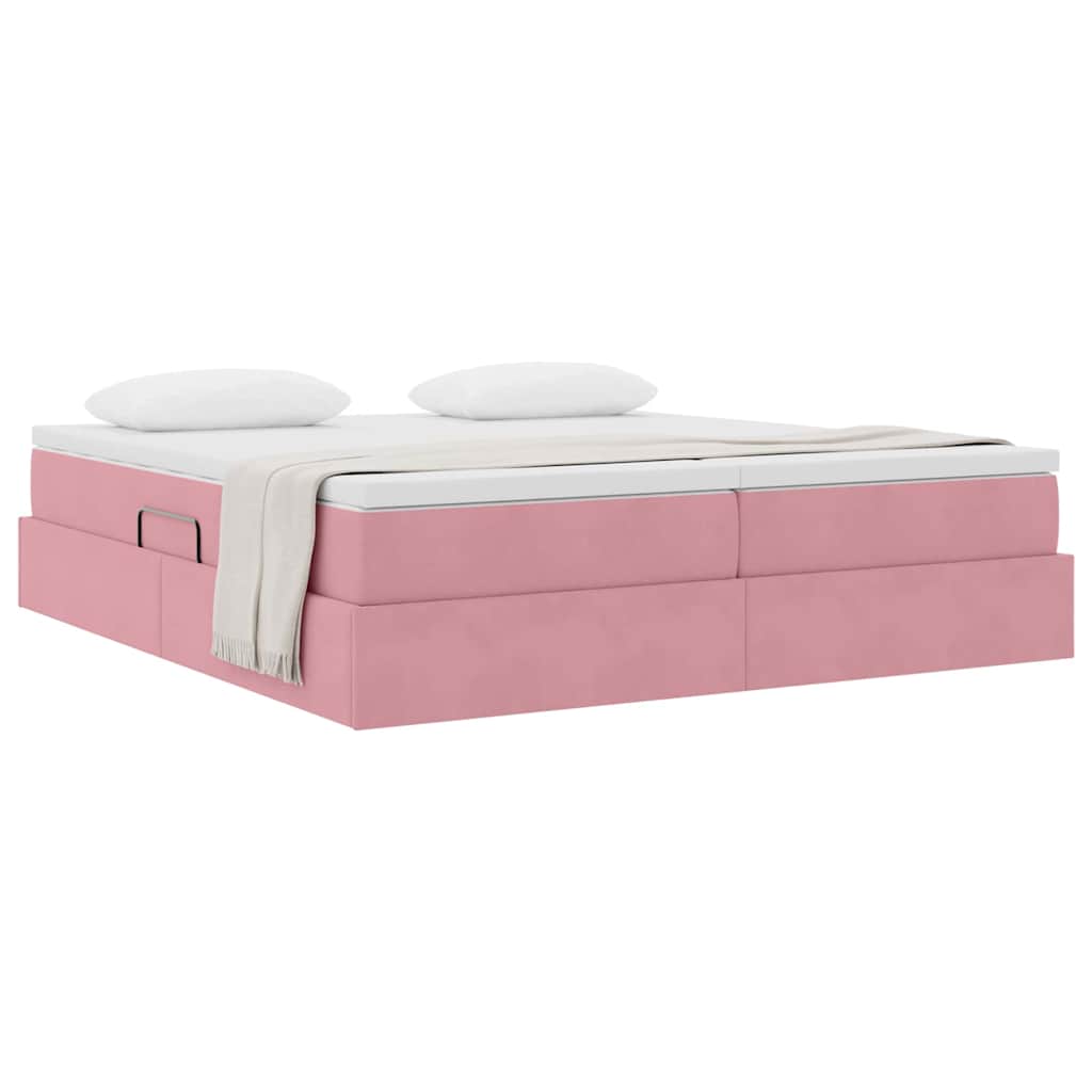 Letto con contenitore e materasso Rosa 180 x 200 cm Velluto