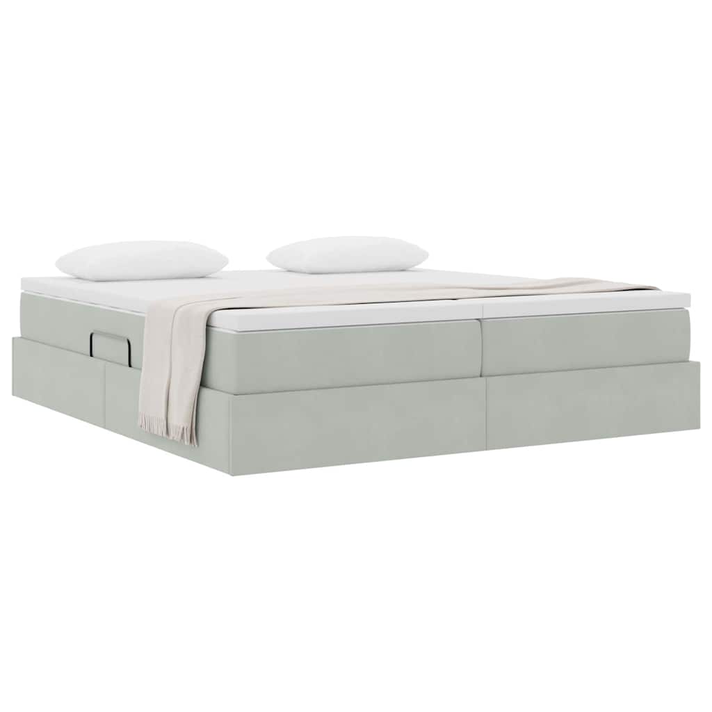 Letto con contenitore e materasso Grigio chiaro 200 x 200 cm