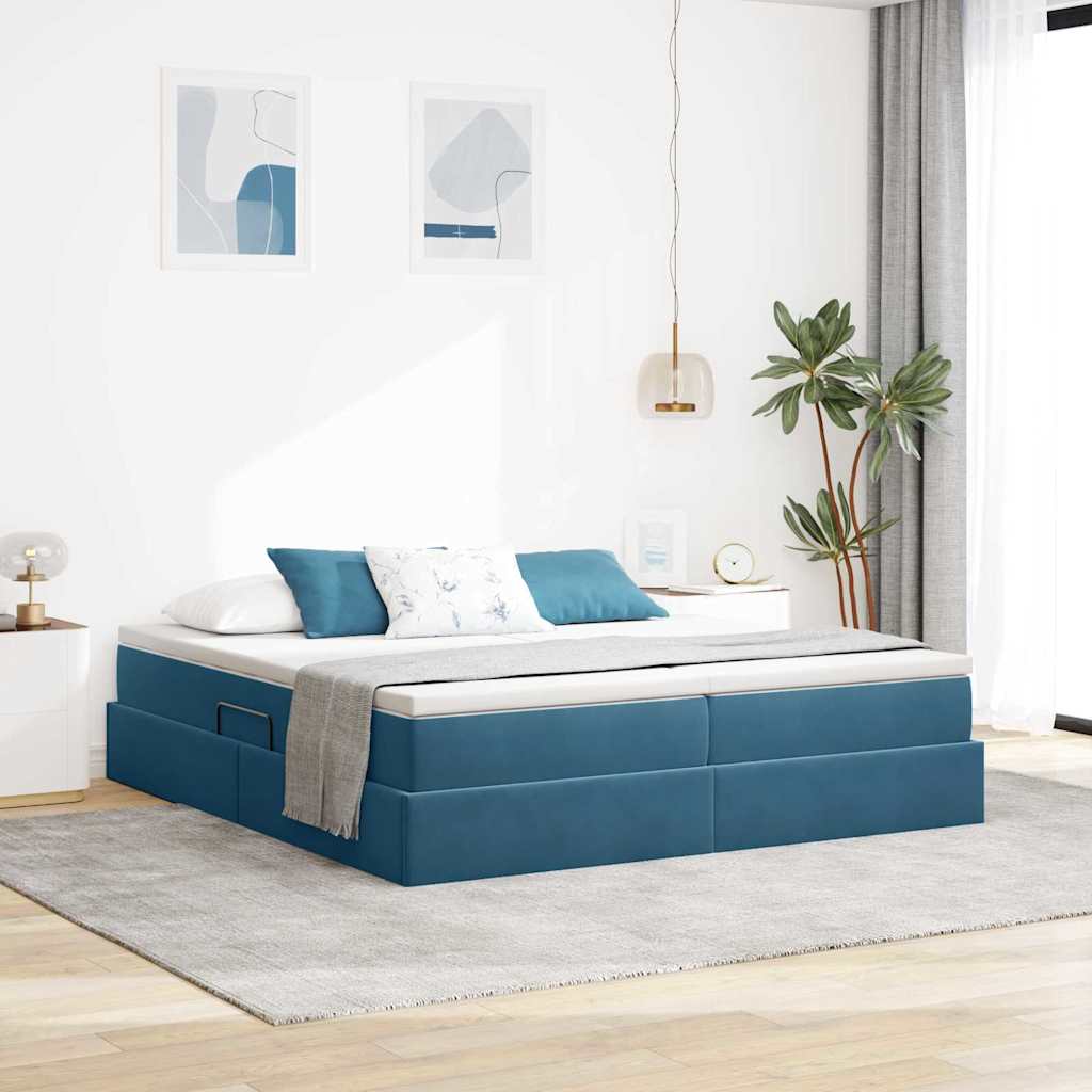 Letto con contenitore e materasso Blu Scuro 200 x 200 cm