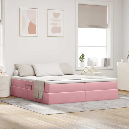 Letto con contenitore e materasso Rosa 200 x 200 cm Velluto