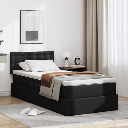 Letto con contenitore e materasso con testiera Nero 90 x 190 cm