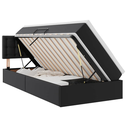 Letto con contenitore e materasso con testiera Nero 90 x 190 cm