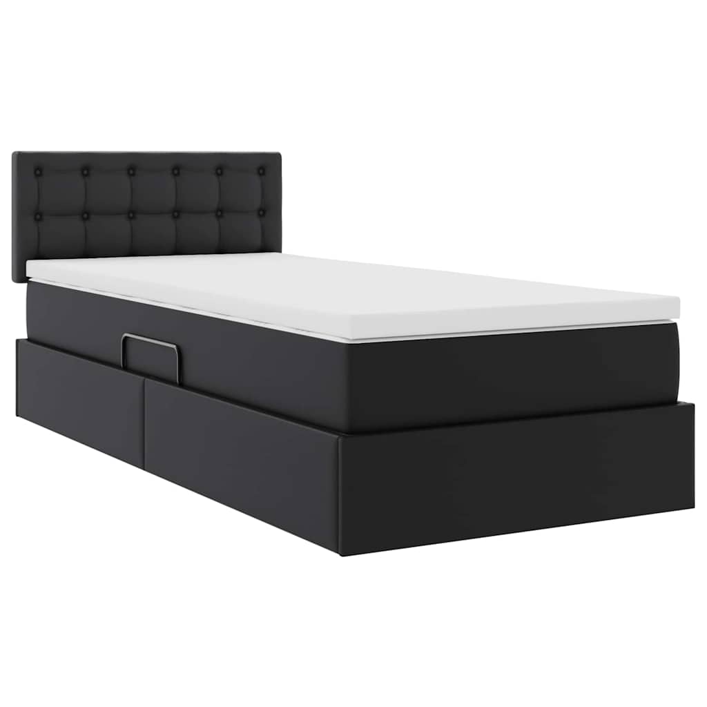Letto con contenitore e materasso con testiera Nero 90 x 190 cm