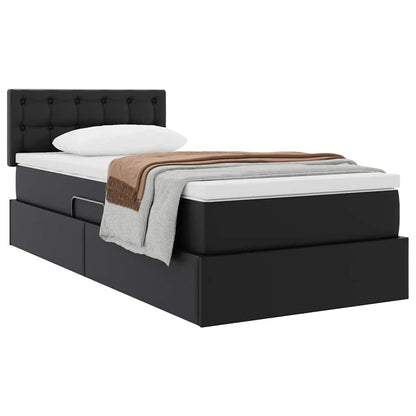 Letto con contenitore e materasso con testiera Nero 90 x 200 cm
