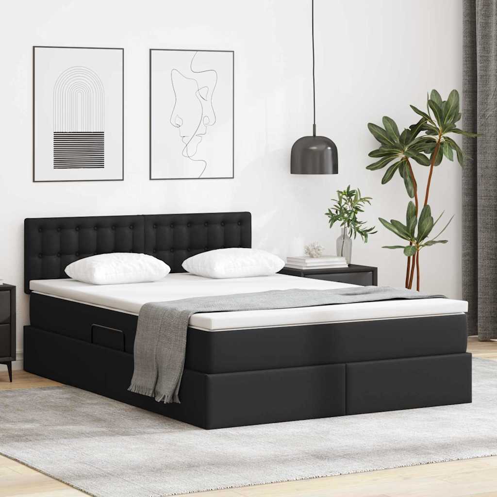 Letto con contenitore e materasso Nero 140 x 190 cm