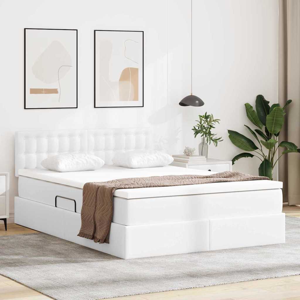 Letto con contenitore e materasso Bianco Puro 140 x 190 cm