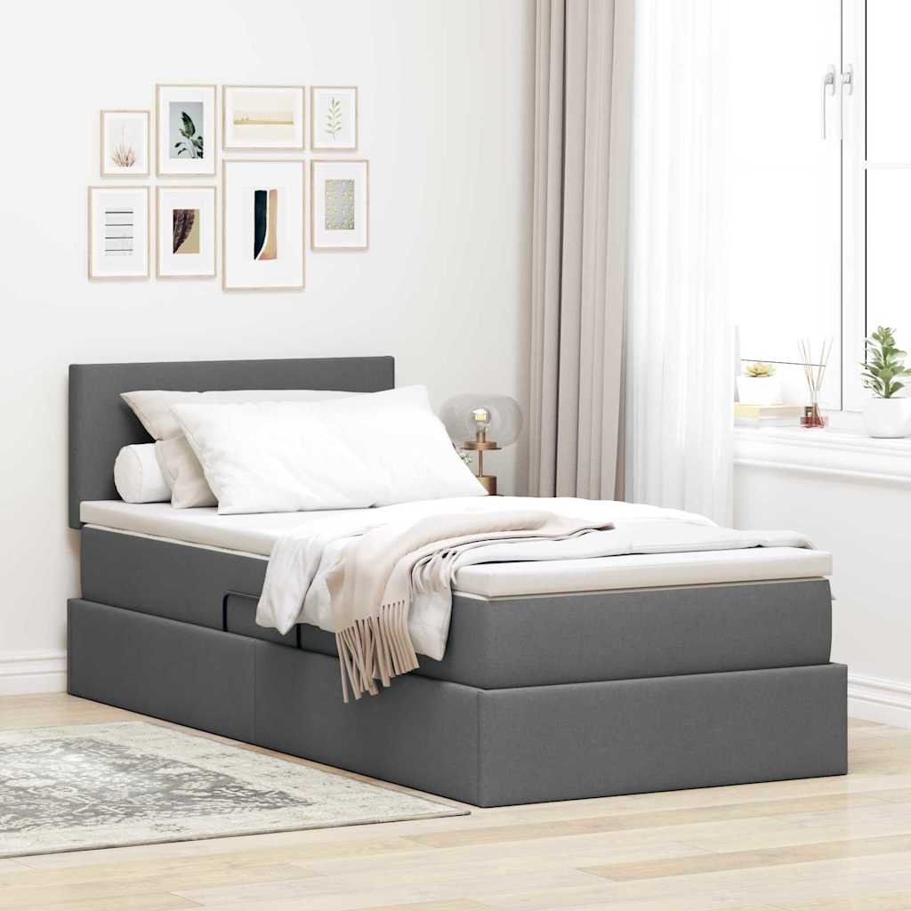 Letto con contenitore e materasso Grigio scuro 90 x 190 cm