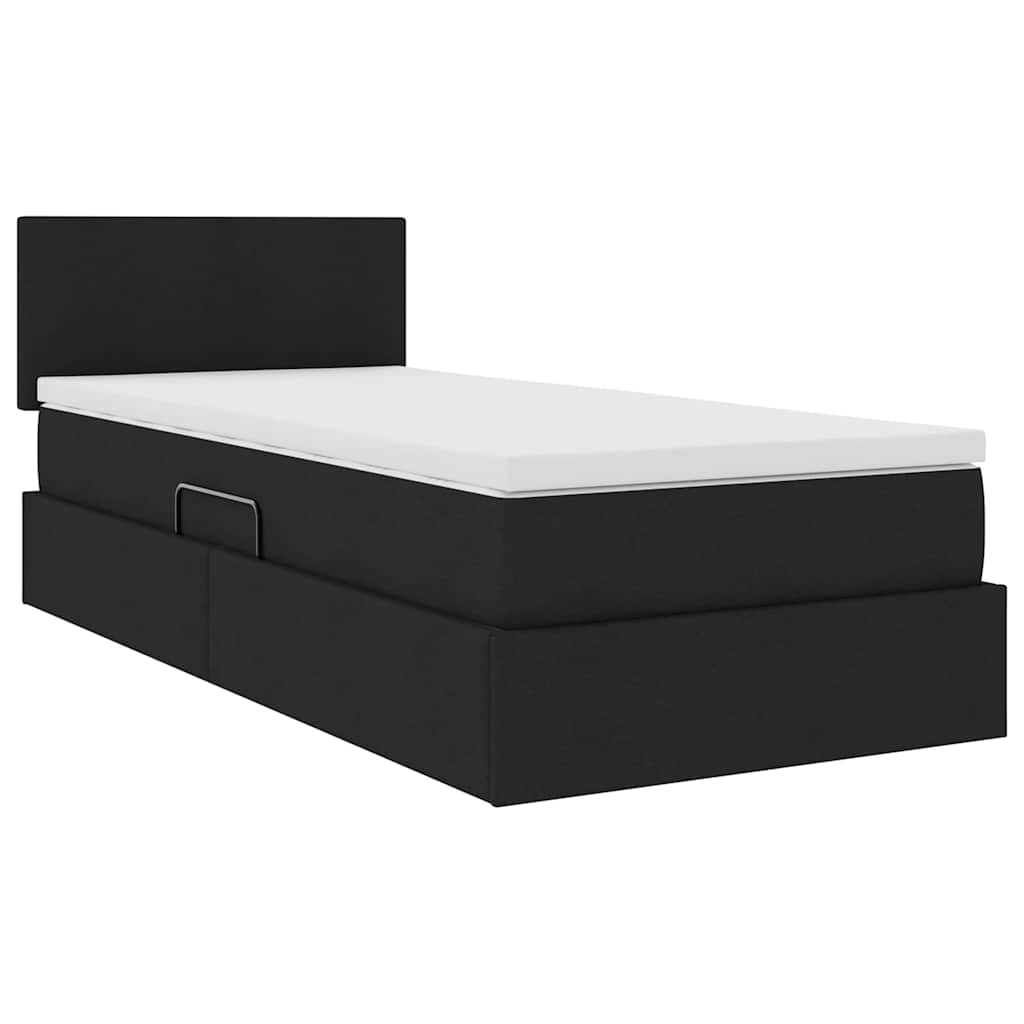 Letto con contenitore e materasso con testiera Nero 90 x 190 cm