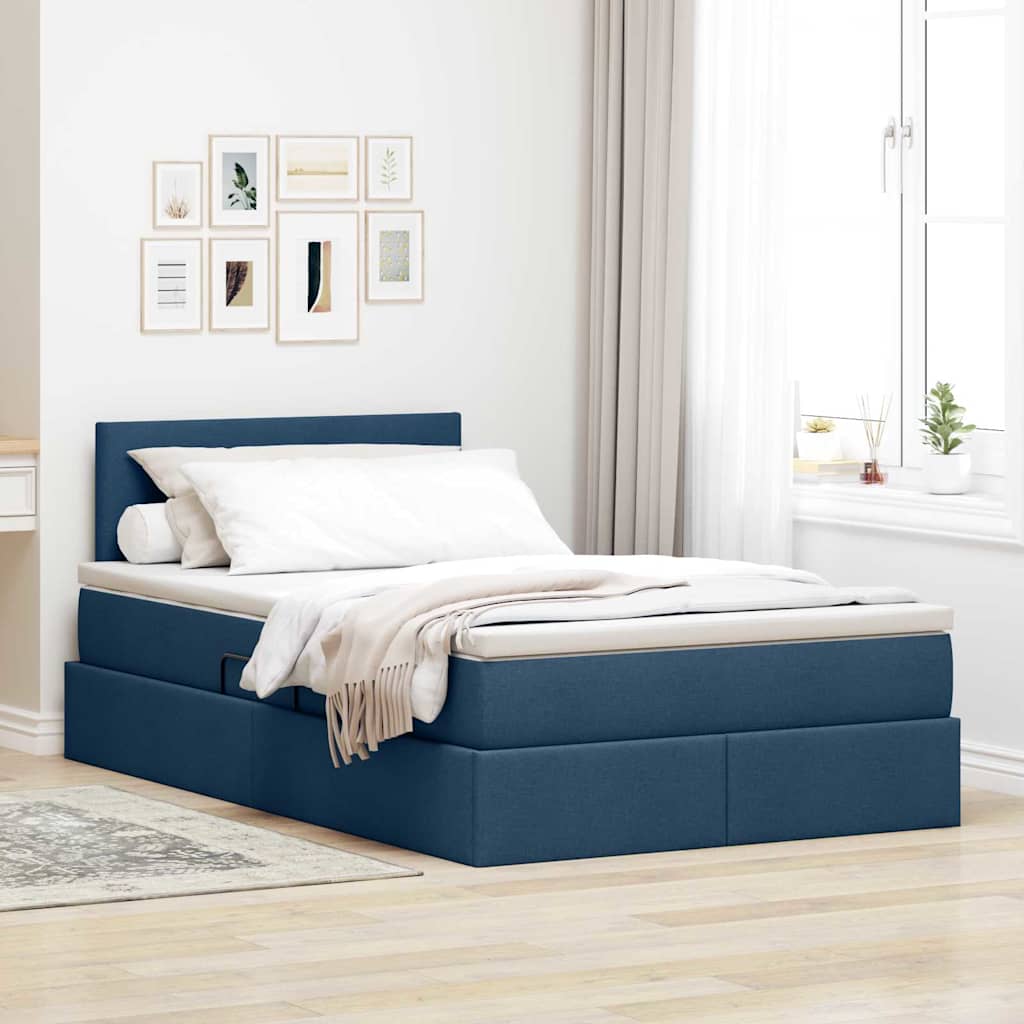 Letto con contenitore e materasso con testiera Blu 120 x 190 cm
