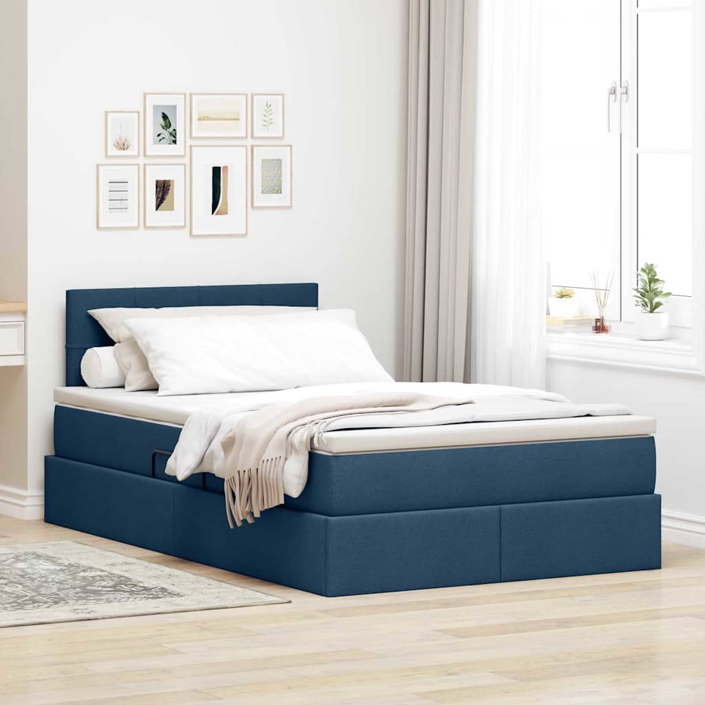 Letto con contenitore e materasso con testiera Blu 120 x 190 cm