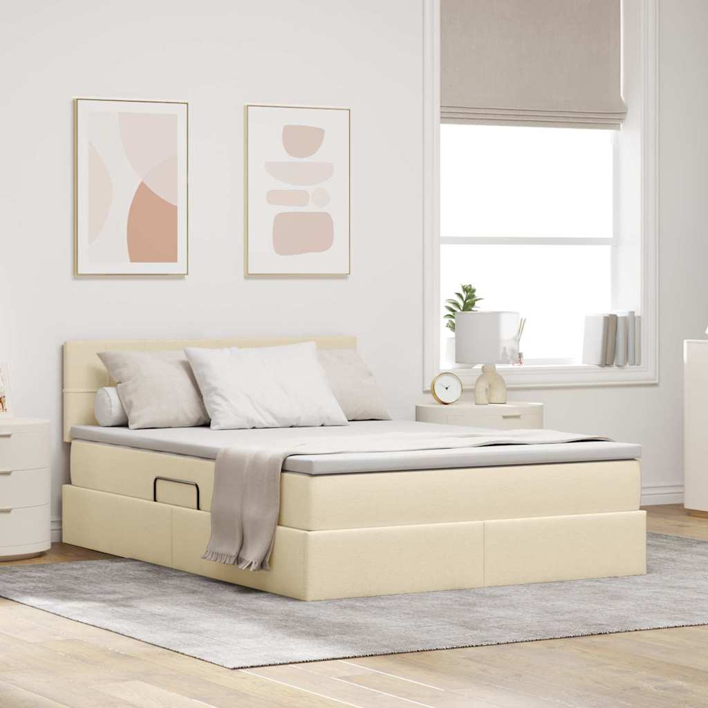 Letto con contenitore e materasso Crema 140 x 190 cm