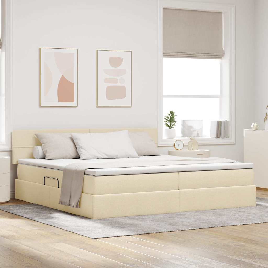Letto con contenitore e materasso Crema 200 x 200 cm