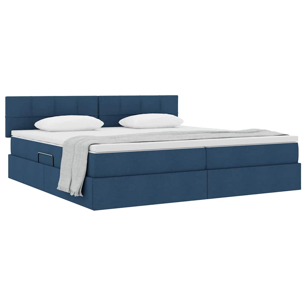 Letto con contenitore e materasso con testiera Blu 200 x 200 cm