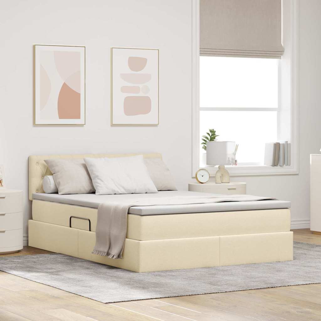 Letto con contenitore e materasso Crema 140 x 190 cm