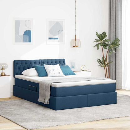 Letto con contenitore e materasso con testiera Blu 140 x 190 cm