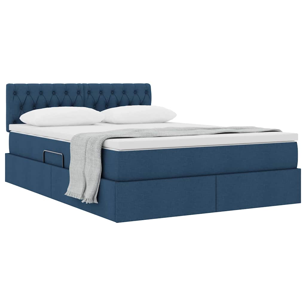 Letto con contenitore e materasso con testiera Blu 140 x 200 cm