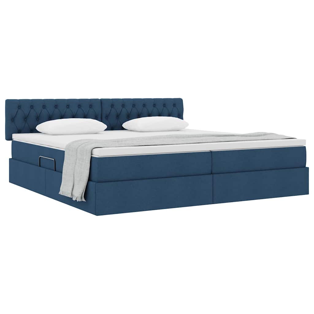 Letto con contenitore e materasso con testiera Blu 200 x 200 cm