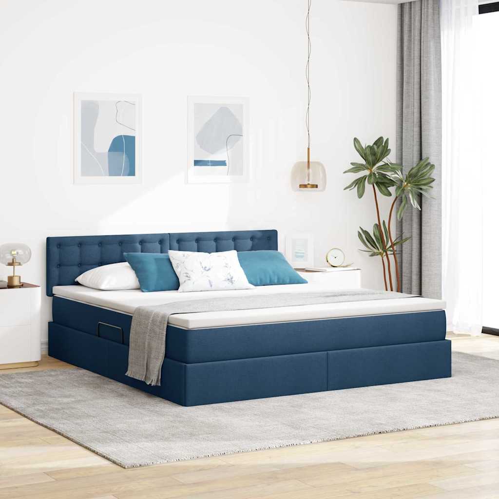 Letto con contenitore e materasso con testiera Blu 160 x 200 cm