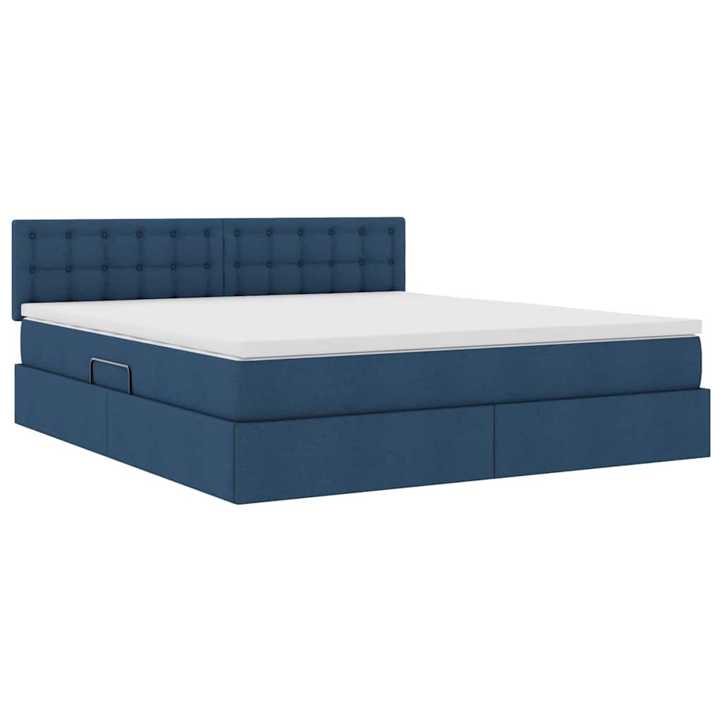 Letto con contenitore e materasso con testiera Blu 180 x 200 cm
