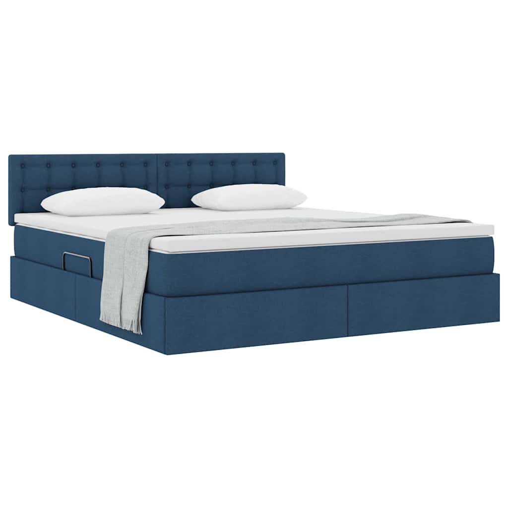 Letto con contenitore e materasso con testiera Blu 180 x 200 cm