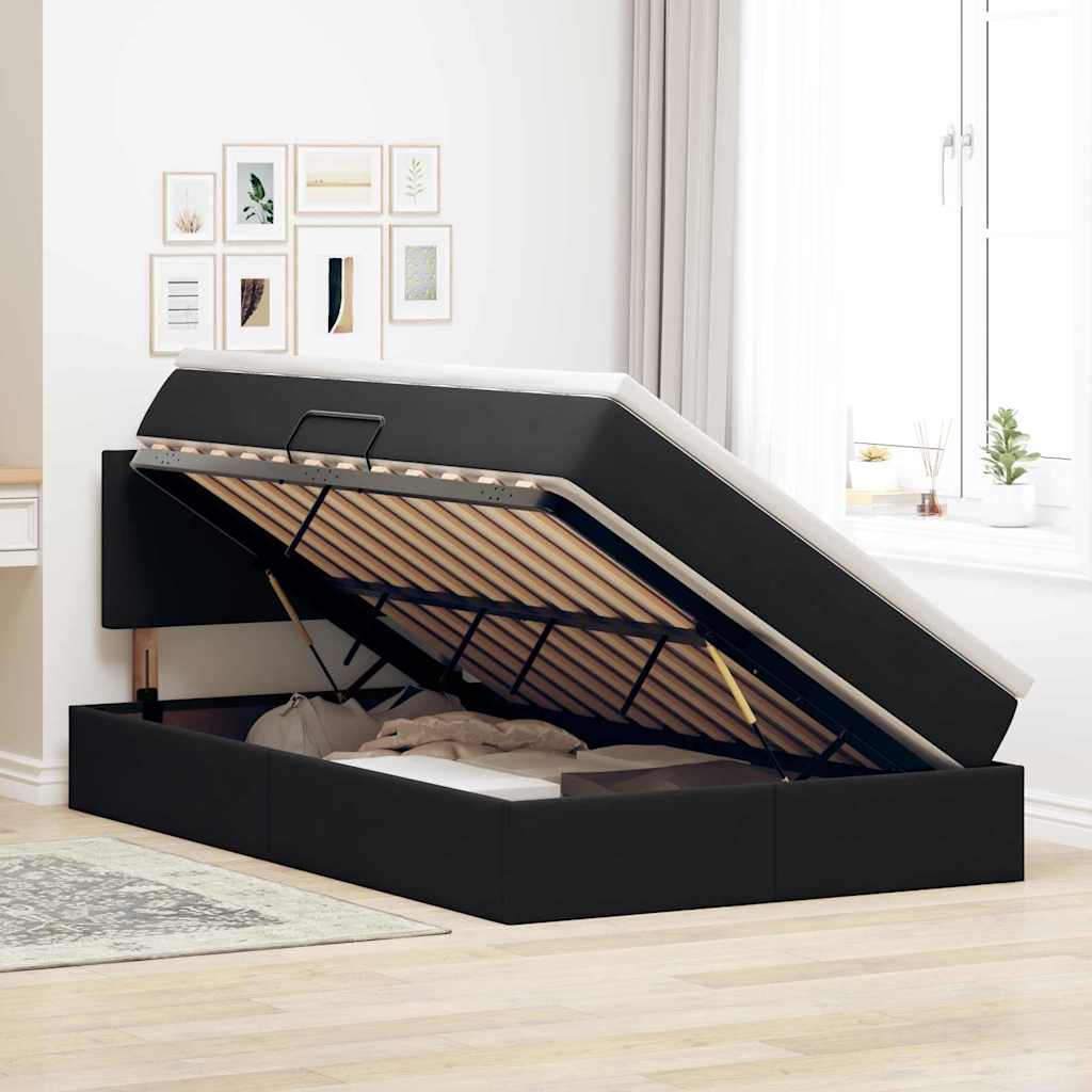 Letto con Contenitore con materasso Nero 120 x 190 cm Velluto