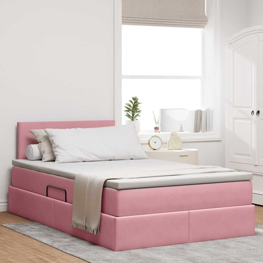 Letto con Contenitore con materasso Rosa 120 x 190 cm Velluto