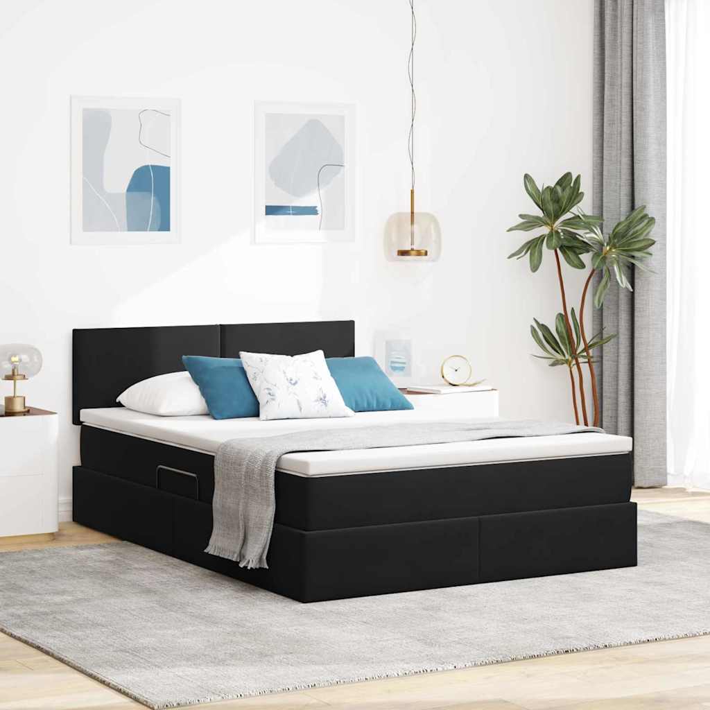 Letto con Contenitore con materasso Nero 140 x 200 cm Velluto