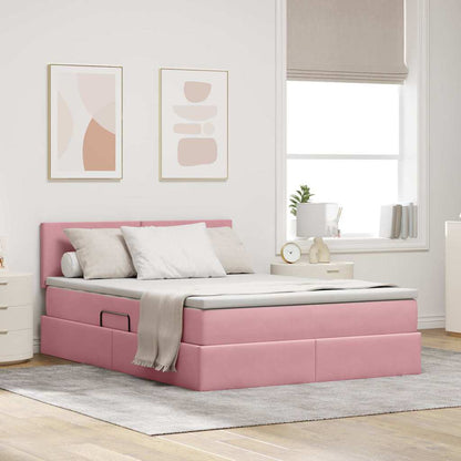 Letto con Contenitore con materasso Rosa 140 x 200 cm Velluto