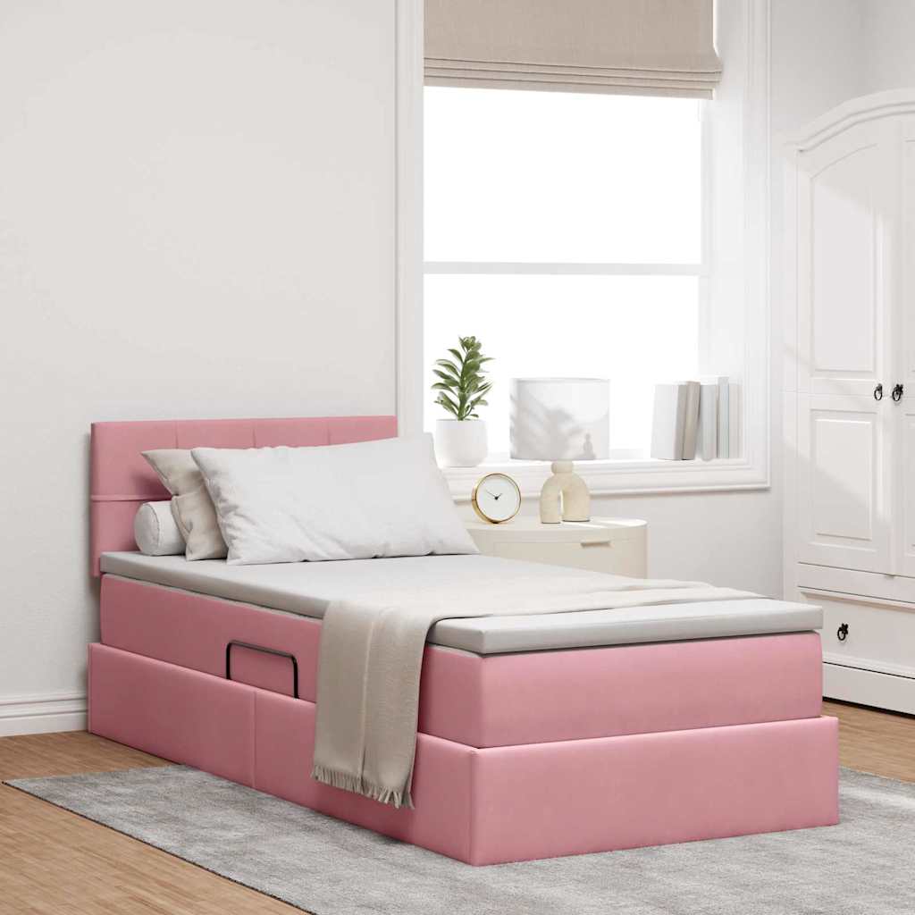 Letto con Contenitore con materasso Rosa 90 x 190 cm Velluto