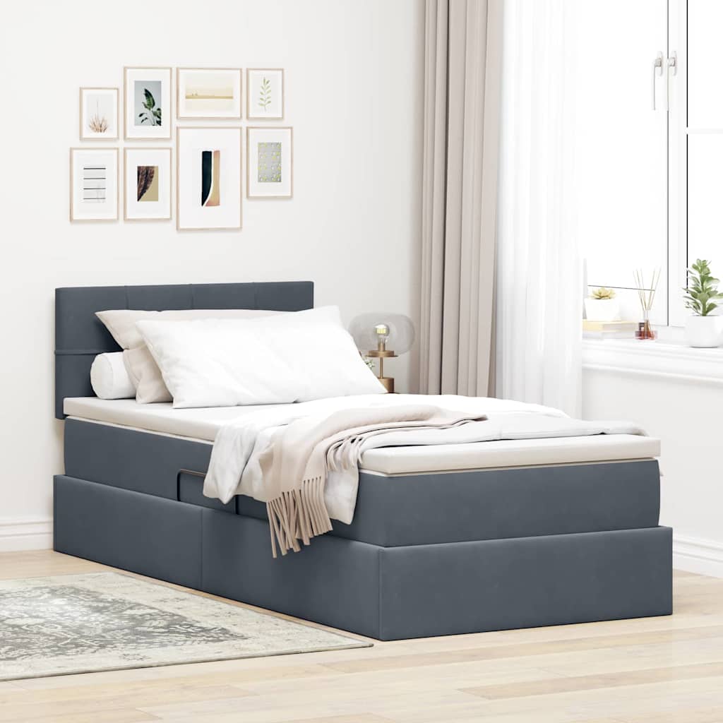 Letto con Contenitore Grigio scuro 90 x 200 cm Velluto