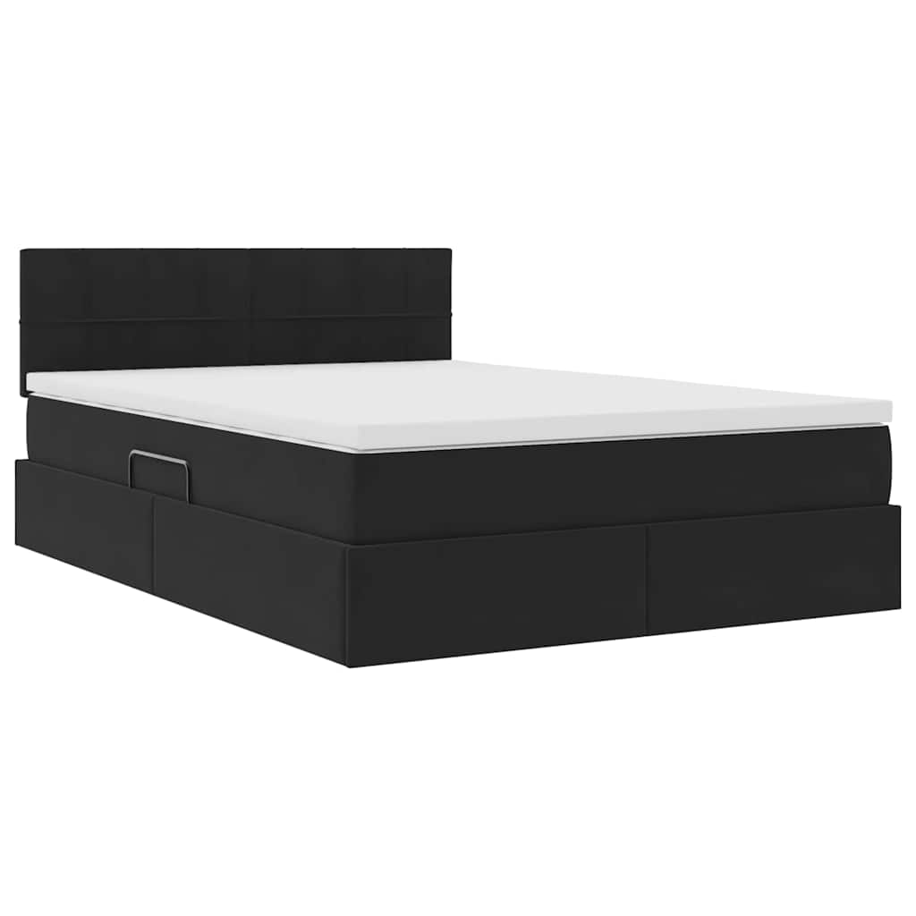 Letto con Contenitore con materasso Nero 140 x 190 cm Velluto
