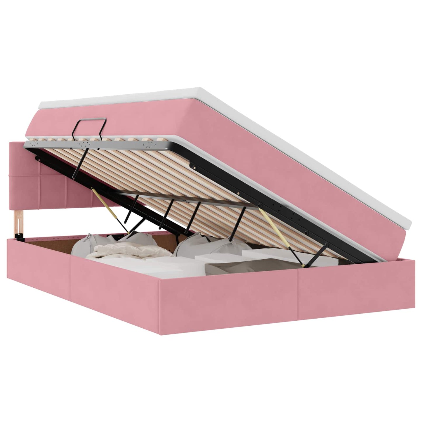 Letto con Contenitore con materasso Rosa 140 x 190 cm Velluto