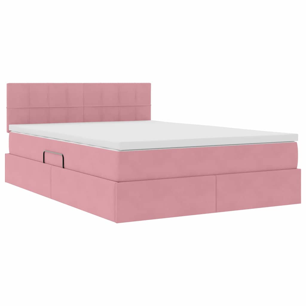 Letto con Contenitore con materasso Rosa 140 x 200 cm Velluto