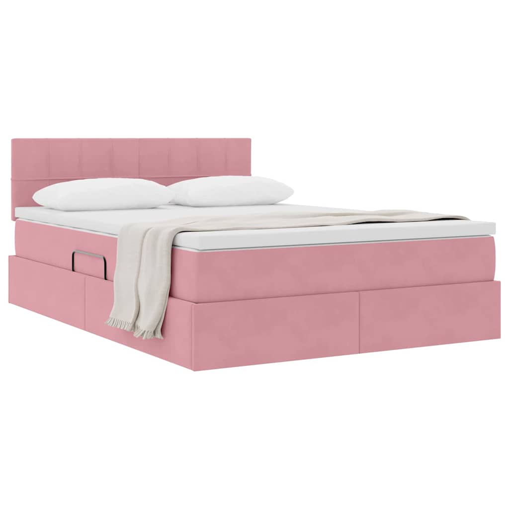 Letto con Contenitore con materasso Rosa 140 x 200 cm Velluto
