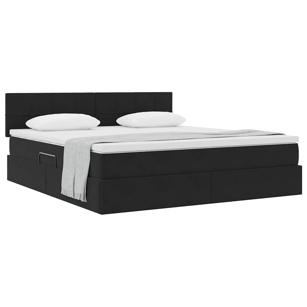 Letto con Contenitore con materasso Nero 180 x 200 cm Velluto