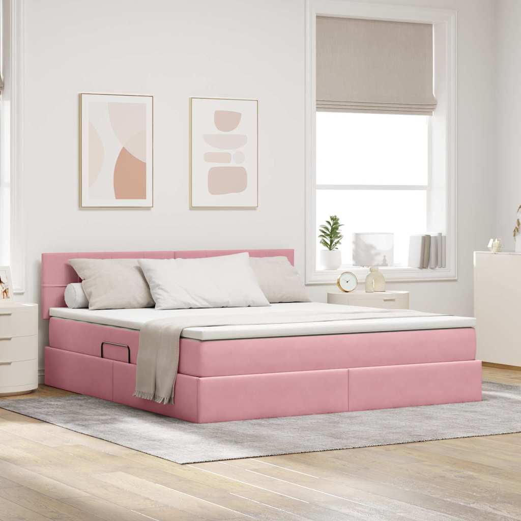 Letto con Contenitore con materasso Rosa 180 x 200 cm Velluto