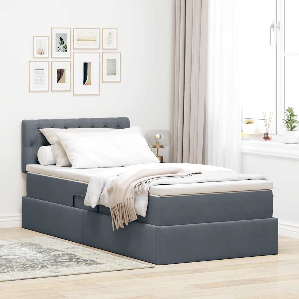 Letto con Contenitore Grigio scuro 100 x 200 cm Velluto