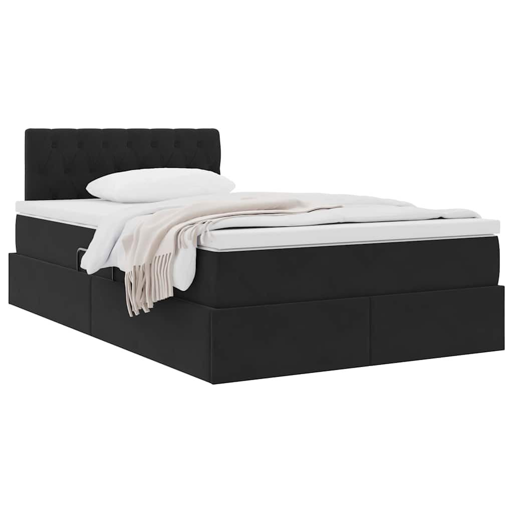 Letto con Contenitore con materasso Nero 120 x 190 cm Velluto