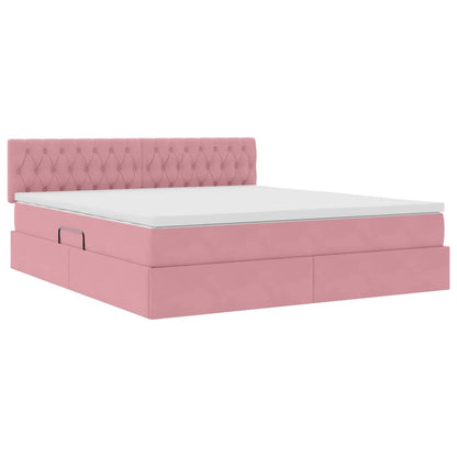 Letto con Contenitore con materasso Rosa 160 x 200 cm Velluto
