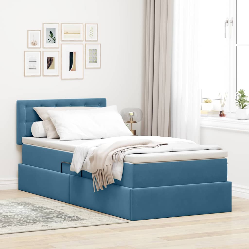 Letto con Contenitore Blu Scuro 90 x 190 cm Velluto