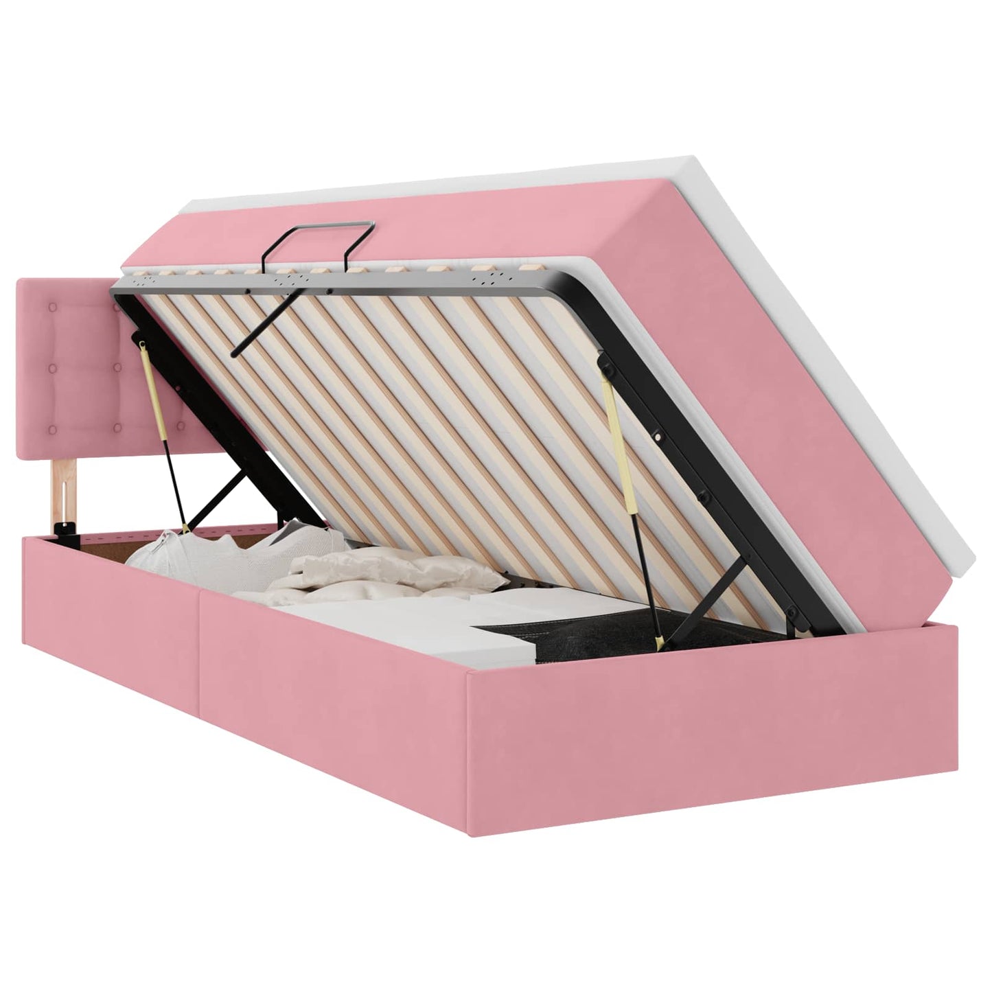 Letto con Contenitore con materasso Rosa 90 x 190 cm Velluto