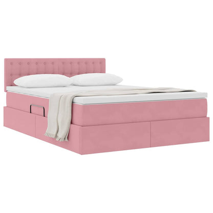 Letto con Contenitore con materasso Rosa 140 x 190 cm Velluto