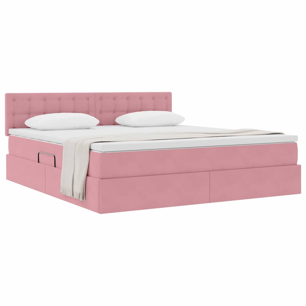 Letto con Contenitore con materasso Rosa 160 x 200 cm Velluto