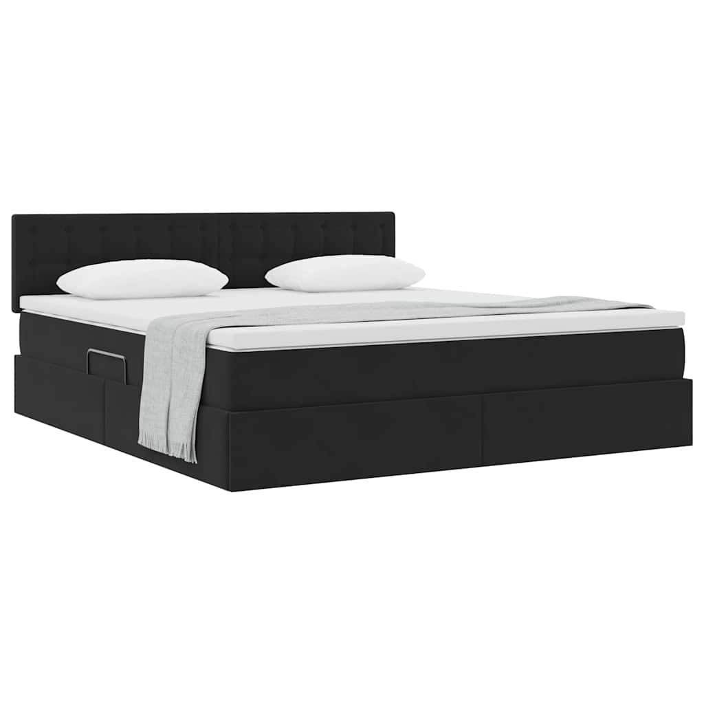 Letto con Contenitore con materasso Nero 180 x 200 cm Velluto