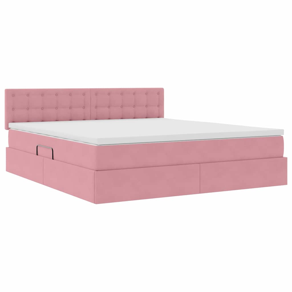 Letto con Contenitore con materasso Rosa 180 x 200 cm Velluto