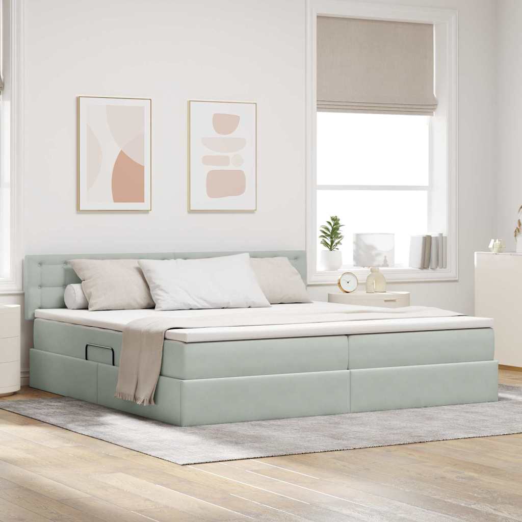 Letto con Contenitore Grigio chiaro 200 x 200 cm Velluto
