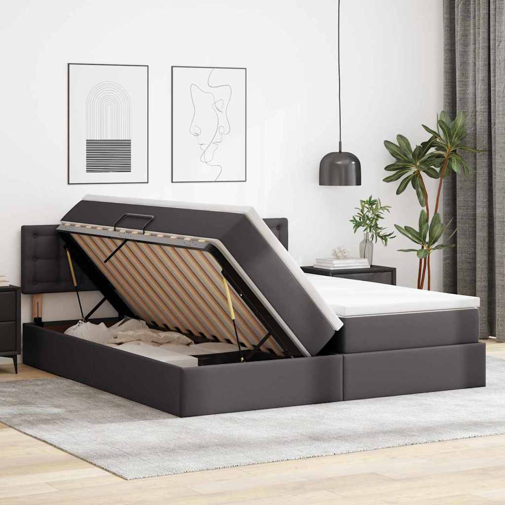 Letto con Contenitore Grigio 180 x 200 cm Pelle Sintetica