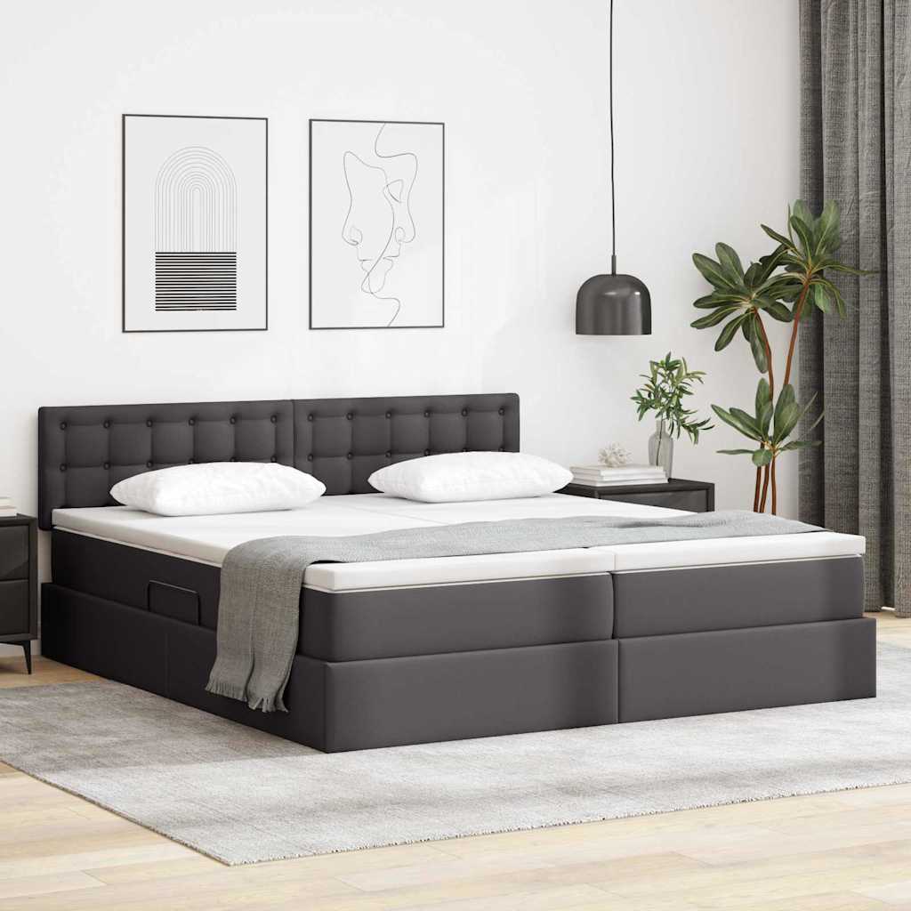 Letto con Contenitore Grigio 200 x 200 cm Pelle Sintetica