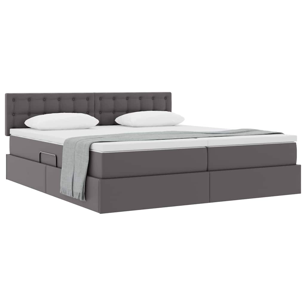 Letto con Contenitore Grigio 200 x 200 cm Pelle Sintetica