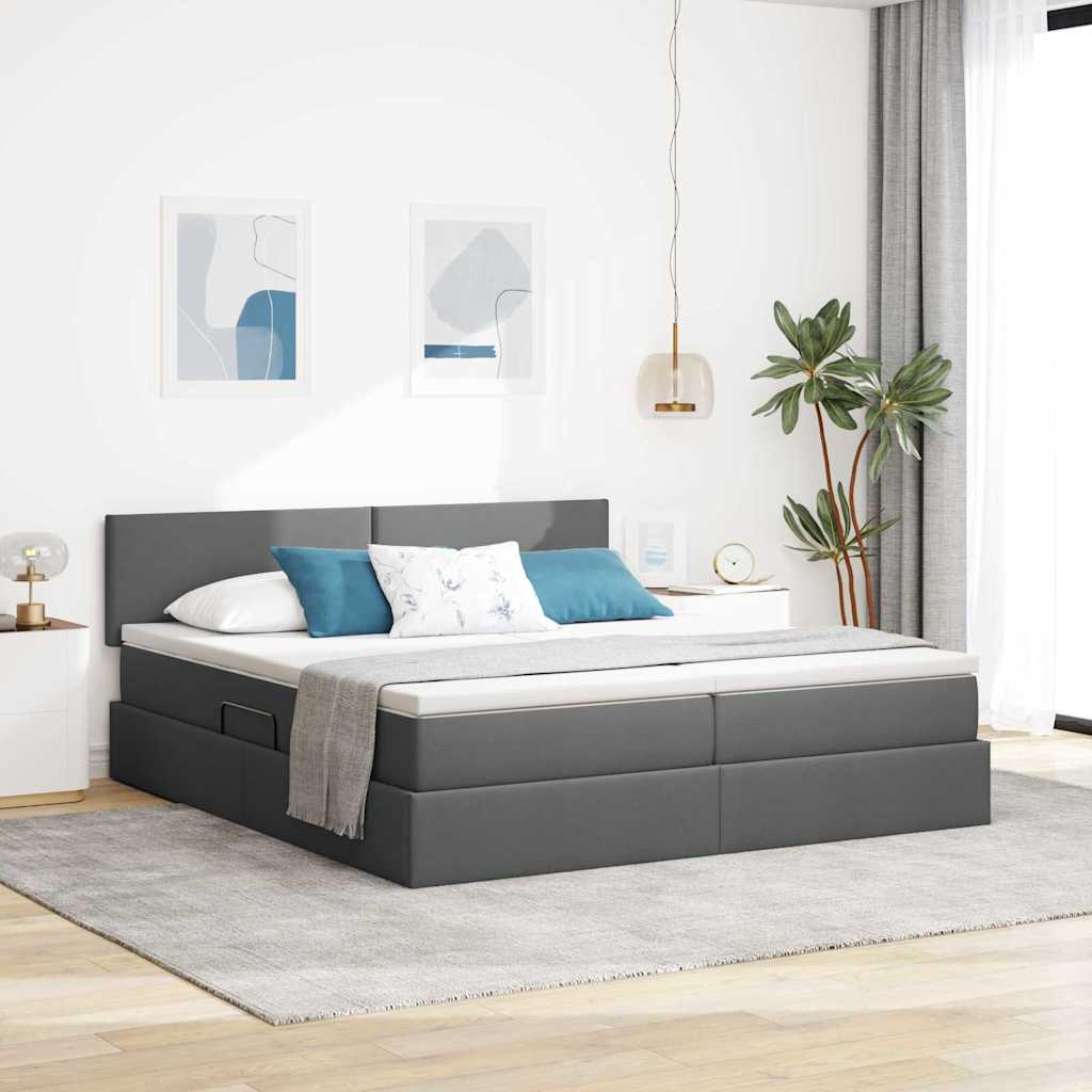 Letto con Contenitore Grigio scuro 200 x 200 cm Pelle Sintetica